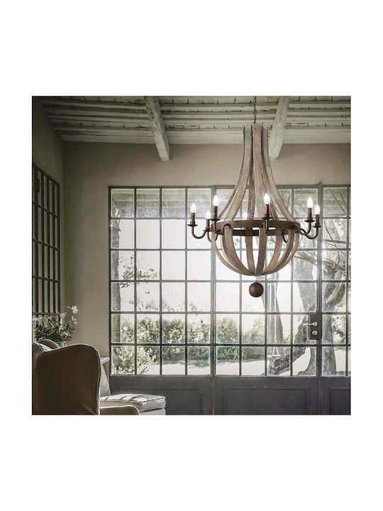 Ideal Lux Millennium Πολυέλαιος 8xE14 Ø92cm με Ξύλο Καφέ 129709