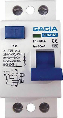 Gacia Phase 2-Pole Earth Leakage Relay 40A 230V 2Χ40Α 30mΑ 500-37021