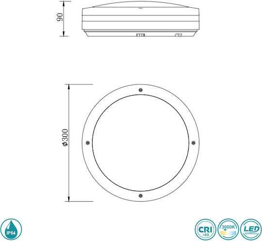 Trio Lighting Rund Draußen LED Panel 12W mit Warmes Weiß Licht 3000K