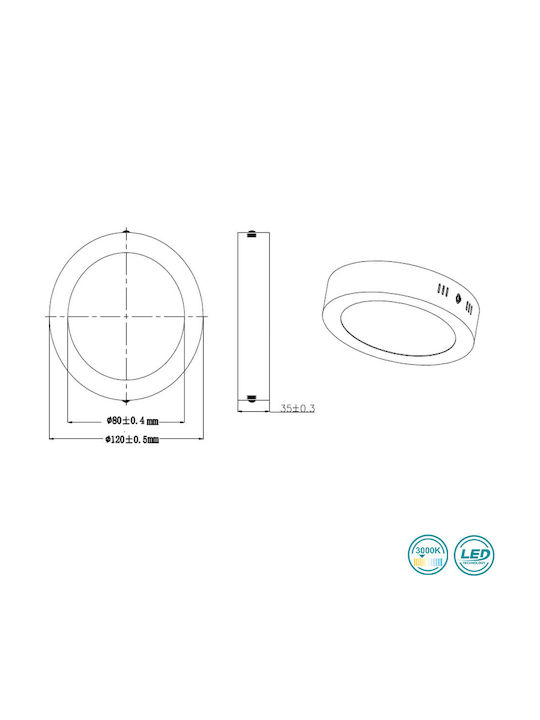 Trio Lighting Cento Rund Draußen LED Panel 5W mit Warmes Weiß Licht 3000K