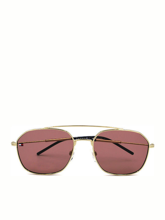 Tommy Hilfiger Herren Sonnenbrille mit Gold Metall Gestell und Rosa Linse
