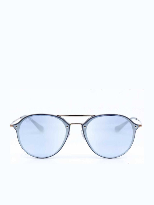 Ray Ban Blaze Double Bridge Herren Sonnenbrille mit Silber Metall Gestell und Lila Spiegel Linse RB4292N 6326/1U