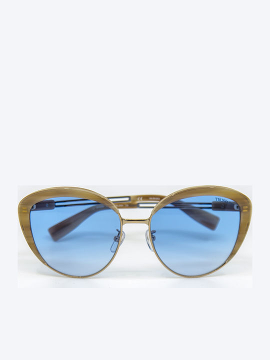 Trussardi Women's Sunglasses with Beige Metal Frame and Light Blue Gradient Lens STR299 0594