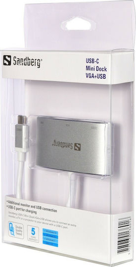Sandberg USB-C Docking Station με PD Ασημί (136-01)