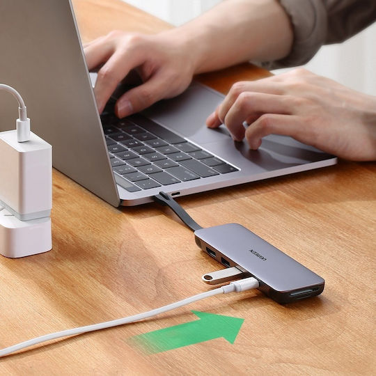 Ugreen CM287 USB-C Docking Station με HDMI 4K PD Ethernet Γκρι