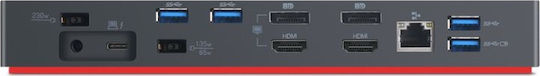 Lenovo ThinkPad Gen2 USB-C Docking Station με HDMI/DisplayPort 4K PD Ethernet και συνδεση 3 Οθονών Μαύρο