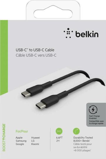 Belkin USB 2.0 Cable USB-C male - USB-C 60W PD Μαύρο 2m CAB003bt2MBK