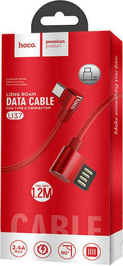 Hoco U37 Lange Roam Winkel (90°) / Regulär USB 2.0 Kabel USB Typ-C männlich - USB-A Rote 1.2m HC-U37-TYPEC-RED