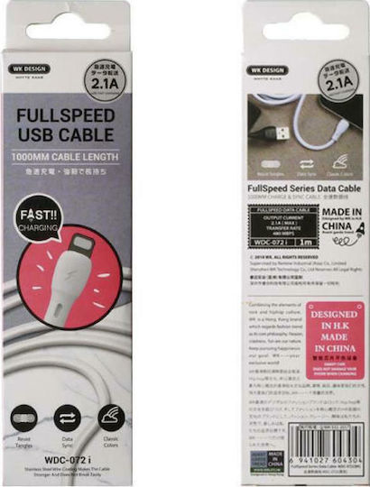 WK WDC-072 USB 2.0 Cable USB-C male - USB-A Λευκό 1m 250409