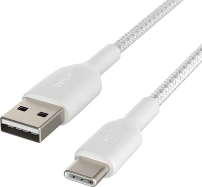 Belkin Braided USB 2.0 Cable USB-C male - USB-A male Λευκό 2m (CAB002BT2MWH)