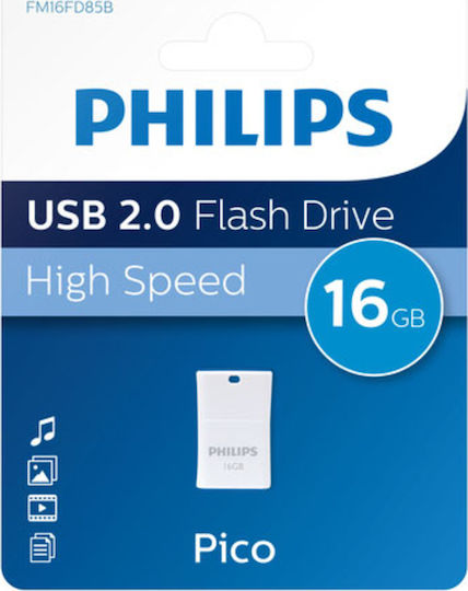 Philips Pico 16GB USB 2.0 Stick Λευκό