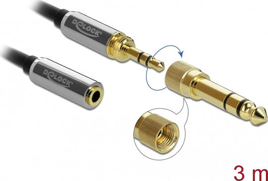 DeLock Καλώδιο Ήχου 3.5mm male - 3.5mm female Μαύρο 3m με Επίχρυσους Ακροδέκτες 85782