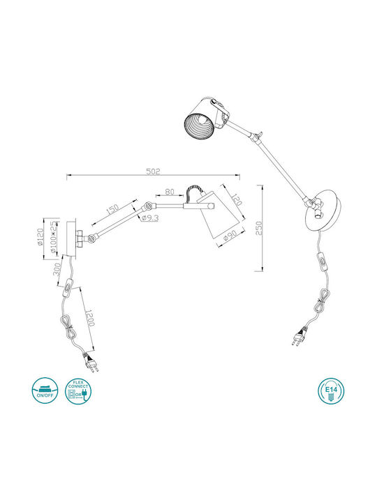 Trio Lighting Edward Single Spot with Socket E14 in Black Color