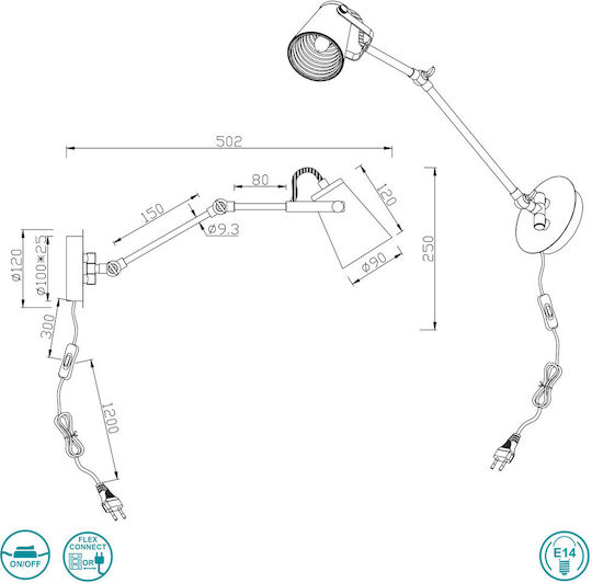 Trio Lighting Edward Single Spot with Socket E14 in Black Color