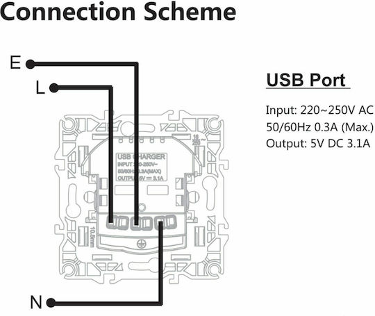 Aca Prime Single Walled Power Socket with 2 USB Ports Matte Aluminium
