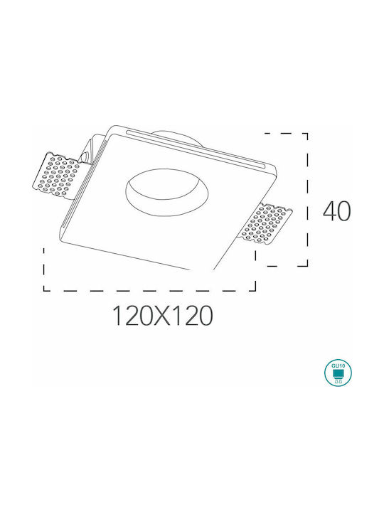 Fan Europe Senso1 Square Plaster Recessed Ceiling Spot with GU10 Bulb Base White 12x12cm