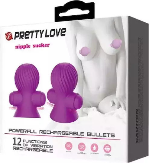Pretty Love Stimulating Nipple Suckers 12 Modes Of Vibration Purple 2pcs