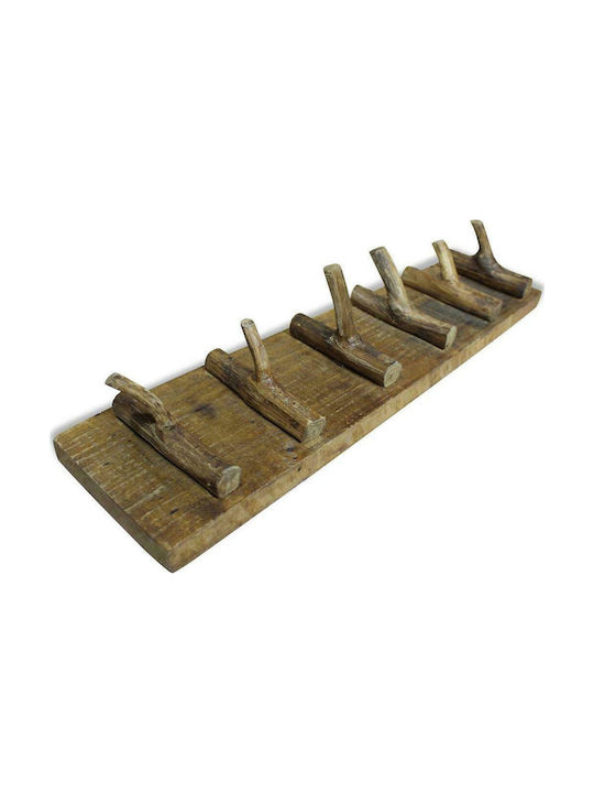 vidaXL Wooden Vintage Wall Hanger with 6 Slots Brown 60x15x15cm