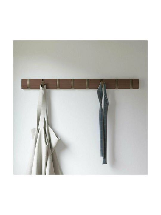 Umbra Wooden Wall Hanger Flip 8 Hook with 8 Slots Brown 81.3x3.2x7.6cm 1pc