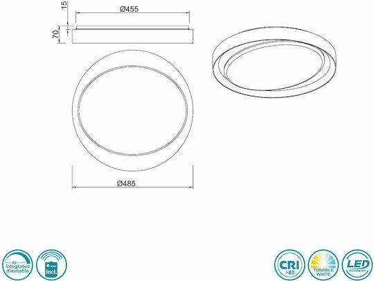 Trio Lighting Zeta Rund Draußen LED Panel 24W mit Kaltweiß Licht 6500K