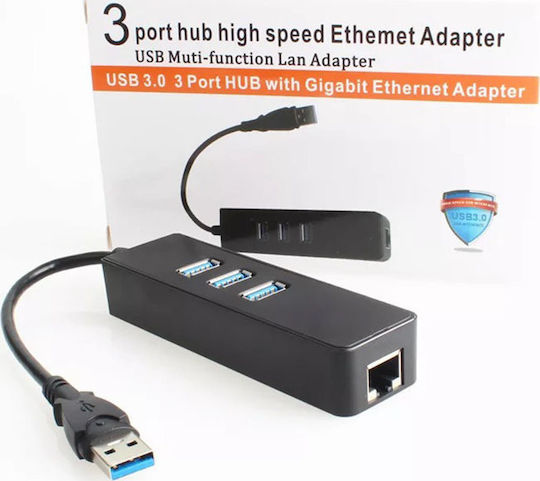 Sharkoon USB 3.0 3 Port Hub with USB-A / Ethernet Connection (4044951016983)