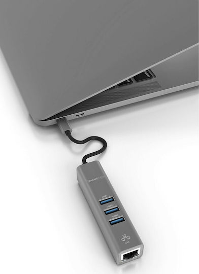 TerraTec Connect C2 Hub 3 Θυρών USB 3.0 με σύνδεση USB-C / Ethernet Ασημί