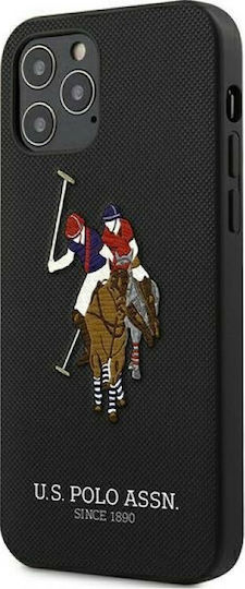 U.S. Polo Assn. Embroidery Collection Задна корица Изкуствена кожа Черен (iPhone 12 Pro Max)
