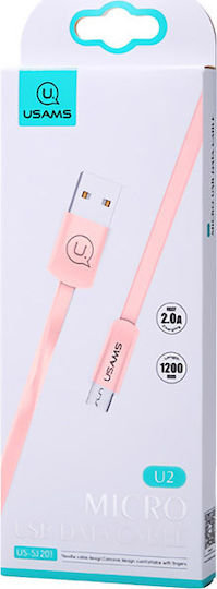 Usams US-SJ201 Flat USB 2.0 to micro USB Cable Ροζ 1.2m 1τμχ