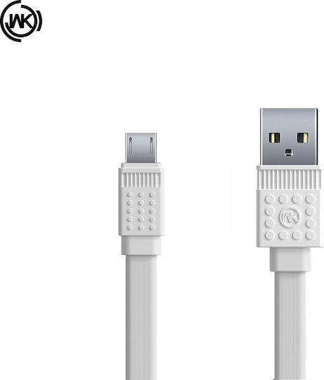 WK Flat USB 2.0 to micro USB Cable Λευκό 1m (WDC-070m)