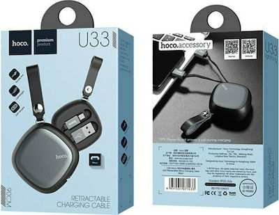 Hoco U33 Ausziehbar USB 2.0 auf Micro-USB-Kabel Schwarz 0.9m (HOC-U33m-BK) 1Stück