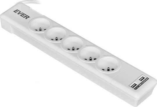 Ever Ever Elite 1.5m Πολύπριζο Aσφαλείας 5 Θέσεων με 2 USB-A και Καλώδιο 1.5m