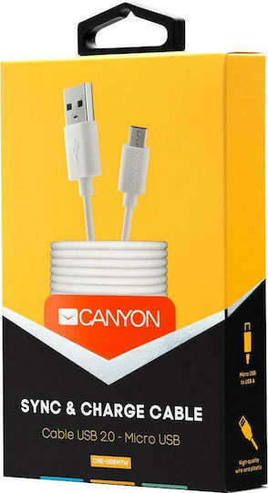 Canyon Regular USB 2.0 to micro USB Cable Λευκό 1m (CNE-USBM1W)