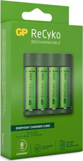GP Batteries ReCyko B421 Charger 4 Batteries Ni-MH Size AA/AAA Set with 4x AA 2100mAh in Green color