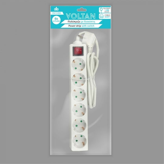 Power Strip 6 Positions with Switch and Cable 1.5m