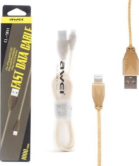 Awei CL-981 Braided USB-A la Cablu Lightning Auriu 1m
