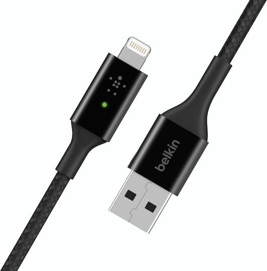Belkin Braided / LED USB to Lightning Cable Μαύρο 1.2m (CAA007bt04BK)