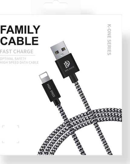 Dux Ducis Braided USB to Lightning Cable Μαύρο 0.25m (K-One)