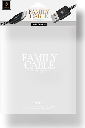 Dux Ducis Braided USB to Lightning Cable Μαύρο 0.25m (K-One)