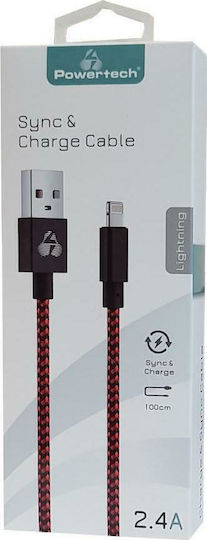 Powertech Braided USB-A la Cablu Lightning Roșu 1m (PTR-0031)