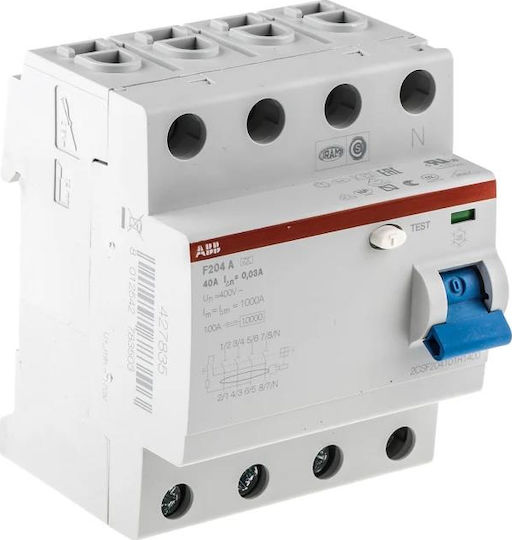 Abb Phase 4-Pole Earth Leakage Relay 63A 400V 30mA 25058