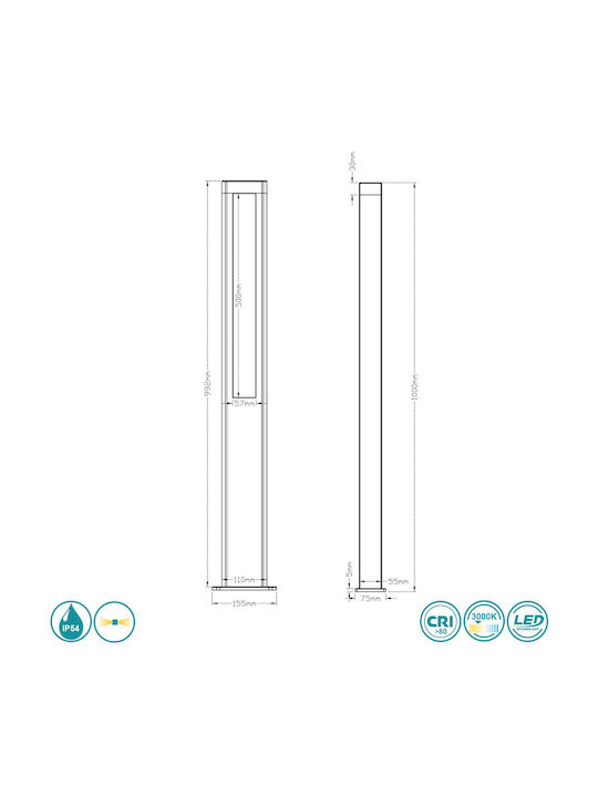Trio Lighting Rhine Small Post Outdoor Floor Lamp 5.5W with Warm White Light IP54 Black