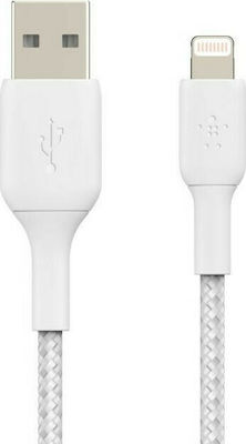 Belkin Coated Mfi Cert USB to Lightning Cable Λευκό 1m (CAA002bt1MWH)