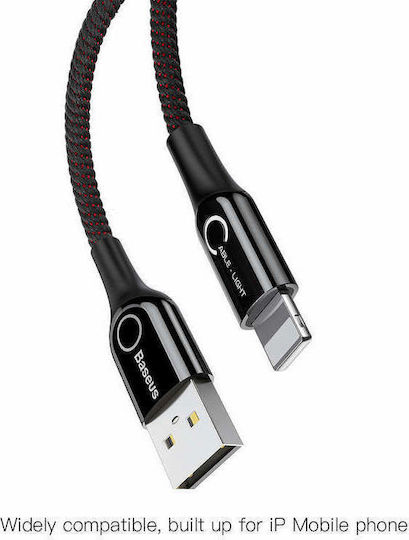 Baseus C-shaped Braided / LED USB to Lightning Cable Μαύρο 1m (CALCD-01)