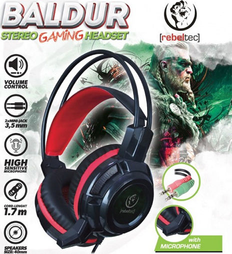 Rebeltec Baldur Over Ear Gaming Headset with Connection 2x3.5mm Black/Red