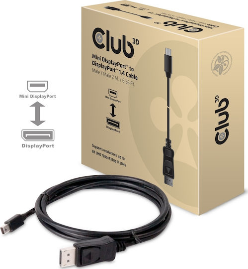 Club3D Кабел DisplayPort мъжки - mini DisplayPort мъжки 2м Черен (CAC-1115)