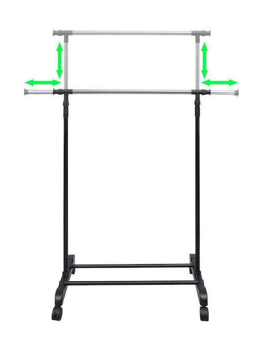 vidaXL Wheeled Floor Garment Rack made of Metal Telescopic Black 150x42x170cm