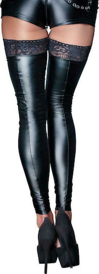 Noir Handmade Чорапи Wetlook с Дантела Черни