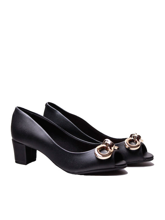 Peep Toe Black Low Heels