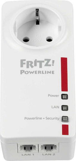AVM Fritz!Powerline 1220E Powerline για Ενσύρματη Σύνδεση με Passthrough Πρίζα και 2 Θύρες Gigabit Ethernet