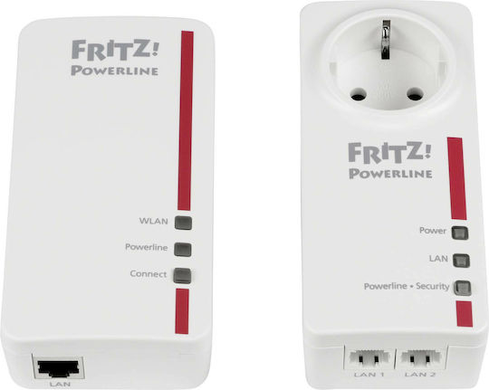 AVM Fritz!Powerline 1260E Powerline Διπλού Kit για Ασύρματη Σύνδεση Wi‑Fi 5 με Passthrough Πρίζα και 2 Θύρες Gigabit Ethernet